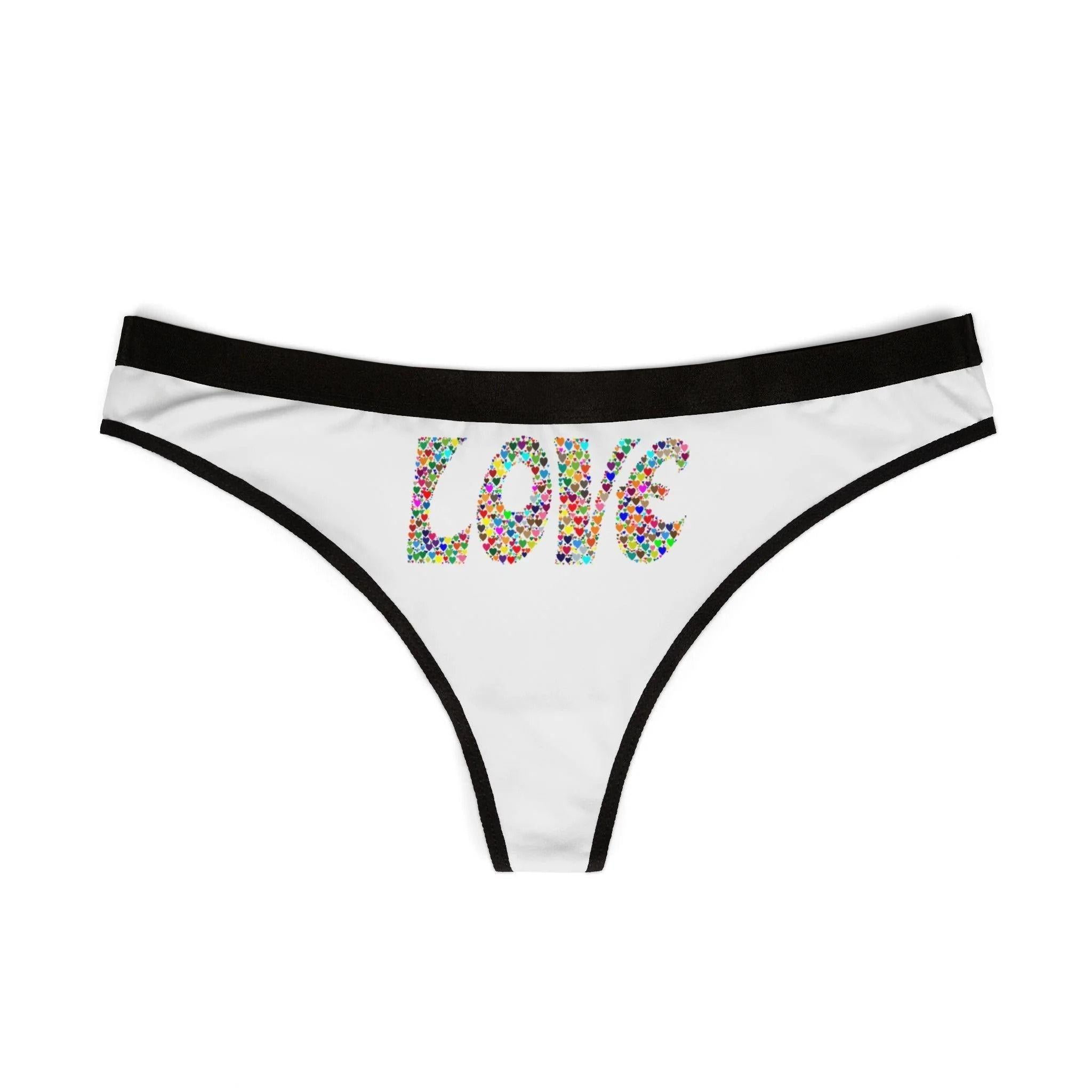 Women's Thong — White 'LOVE' Floral Print Seamless Panty
