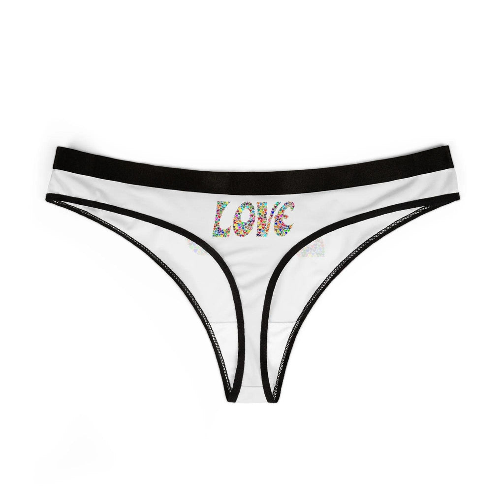 Women's Thong — White 'LOVE' Floral Print Seamless Panty